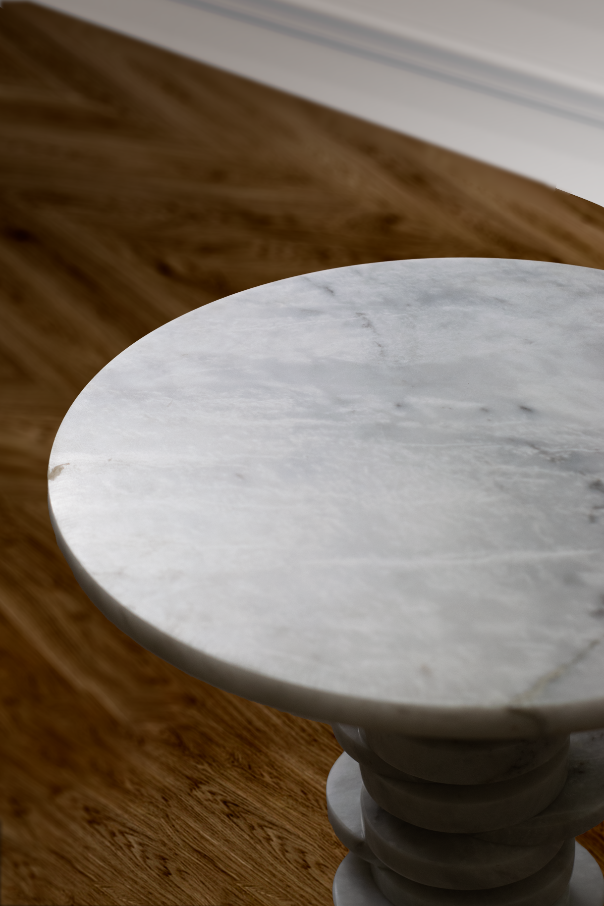 Unique Mosaic Accent Table in white marble with a cool-toned design, perfect for enhancing home decor.